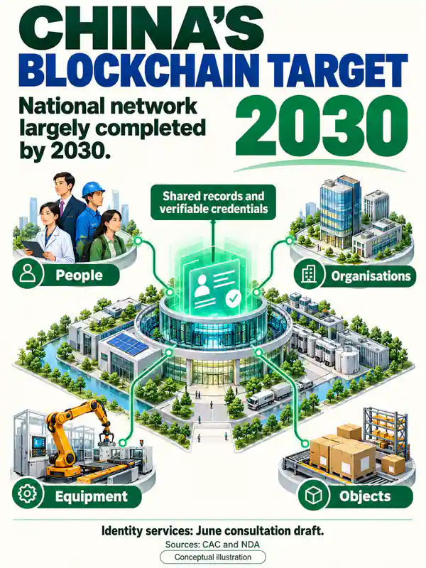 Conceptual illustration of China’s 2030 network target and draft identity services for people, organisations, equipment and objects.
